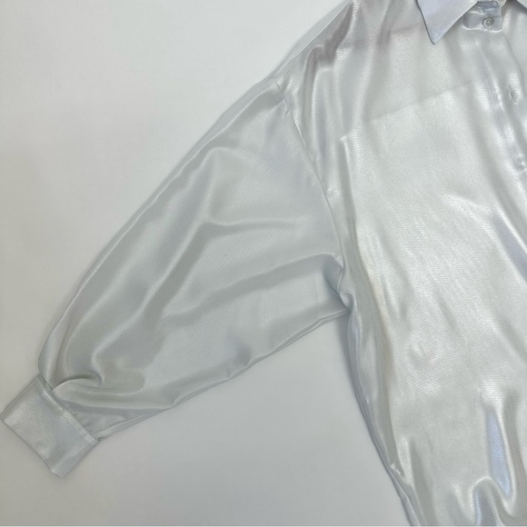 NWT / S/ ZARA Flowy Oversized Shimmer White  Pearl blouse button down shirt - Picture 8 of 16
